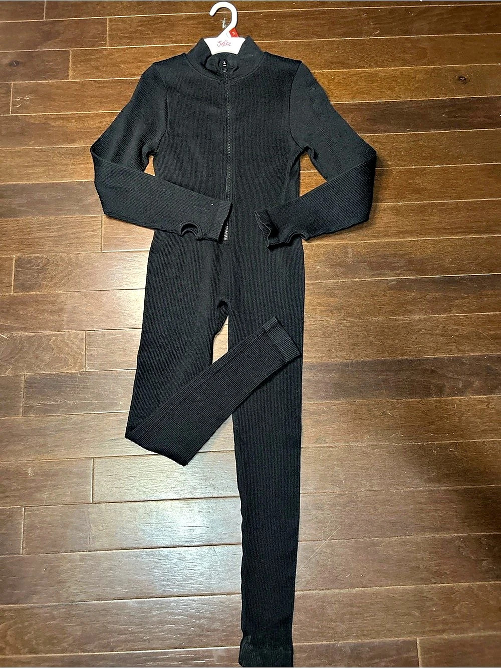 Justice Girls Black Ribbed One-Piece Size 10